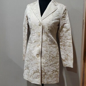 Chicos nwt Belle amour Odette gold brocade metallic long blazer jacket